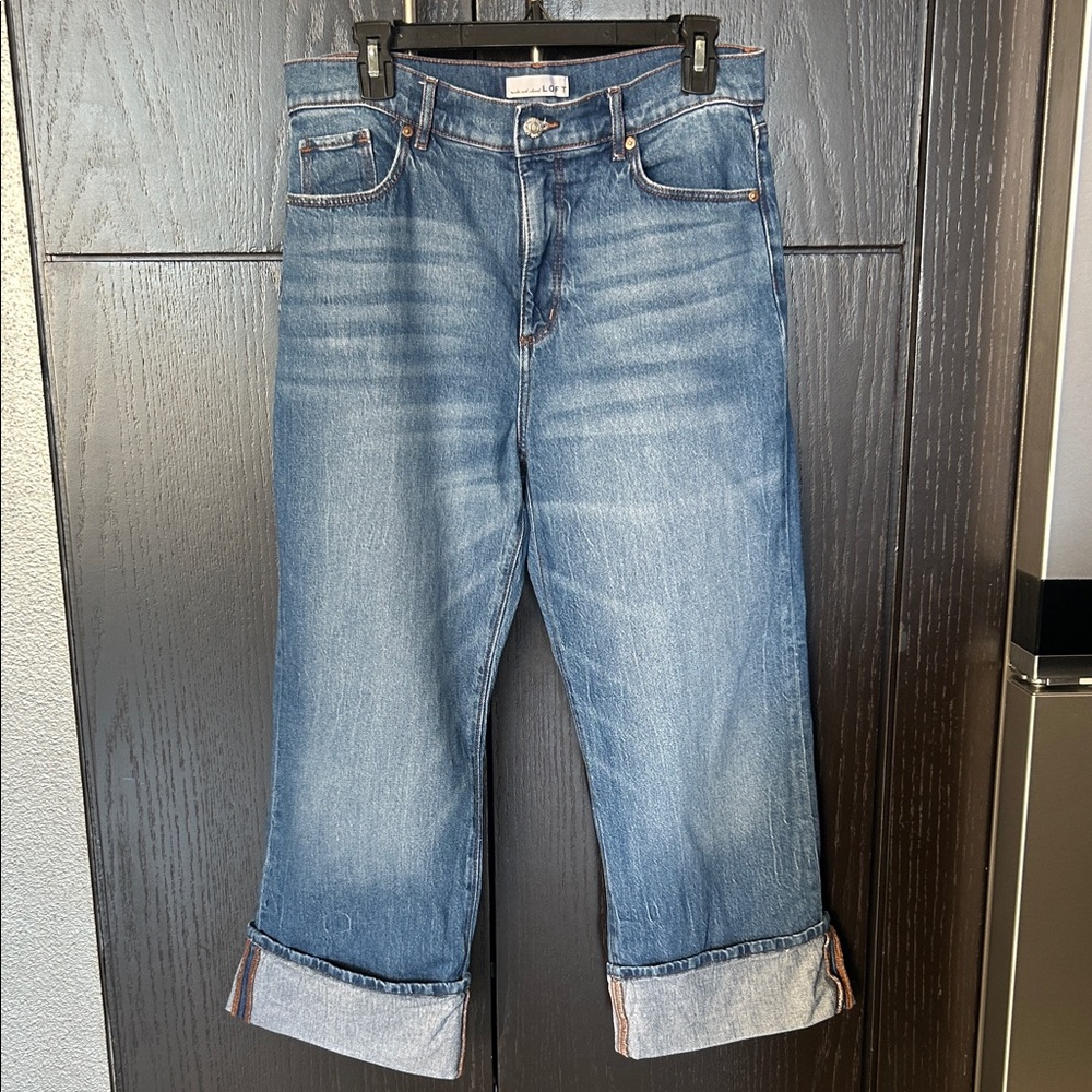 LOFT High Rise Wide Leg Crop Blue Jeans with Cuff- Size 10